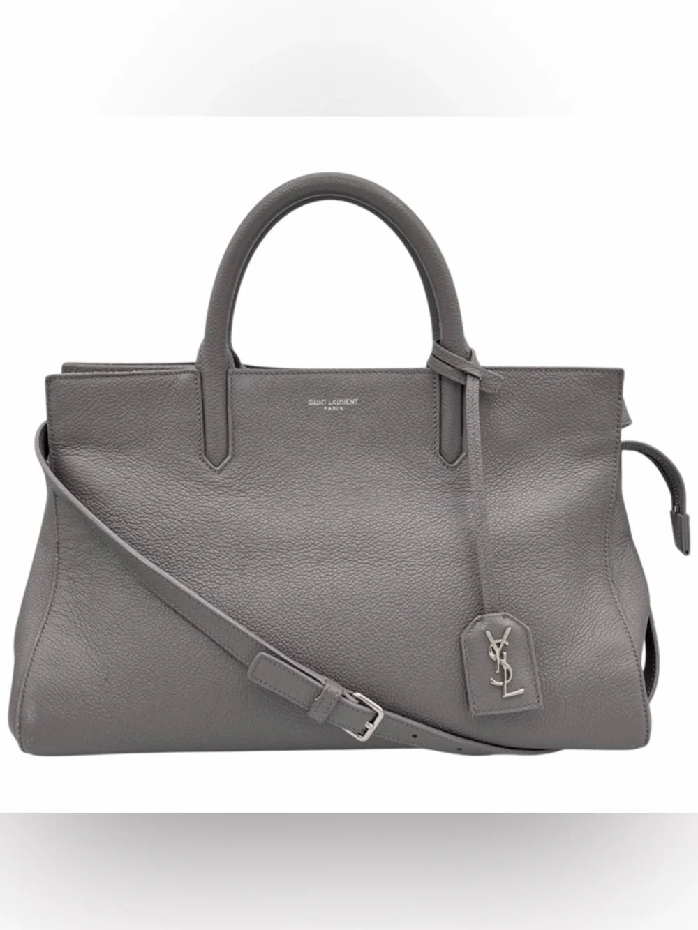Saint Laurent Small Cabas Rive Gauche Grey Leather Tote Crossbody Bag